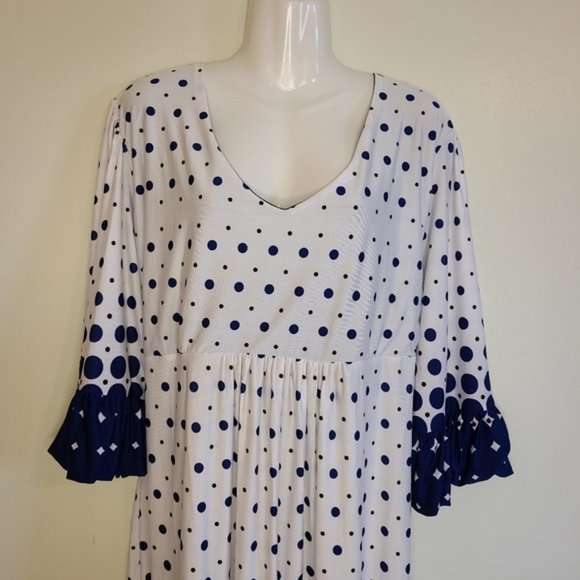 White & Blue Plus Size Polka Dot Blouse - Picture 2 of 5